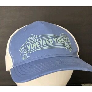 Vineyard Vines Trucker Hat Cap Mesh Snapback Blue White Floral Adjustable